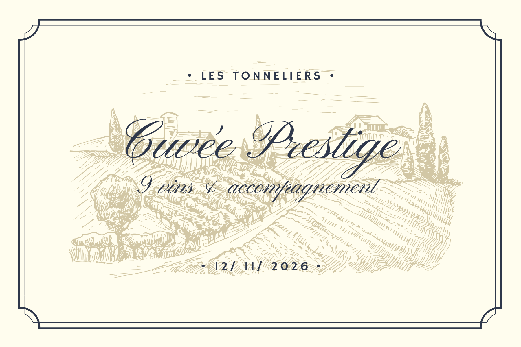 Cream and Blue Bordered Heart Vintage Wine Label